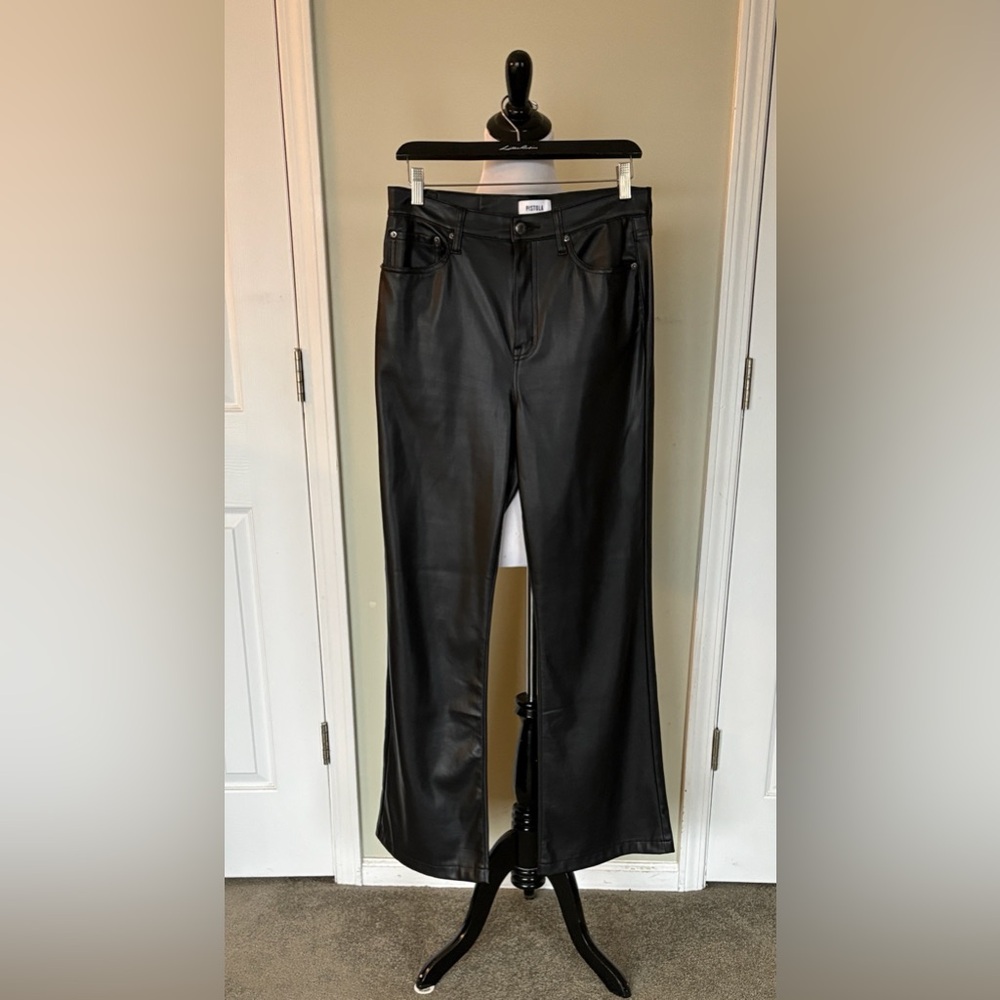 Pistola Black Faux Leather Flare Jeans